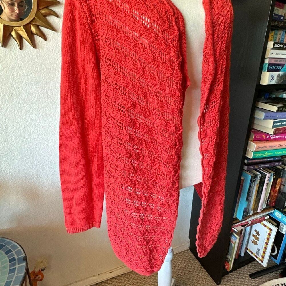 Chicos Size 2 Red Crochet Cardigan - Picture 3 of 7